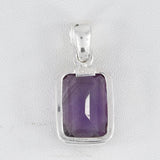 Amethyst Checker Cut Silver Pendant