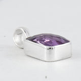 Amethyst Checker Cut Silver Pendant