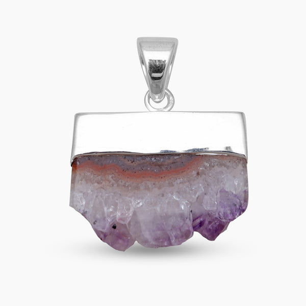 Natural Amethyst Slice Silver Pendants