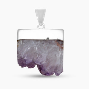 Natural Amethyst Slice Silver Pendants