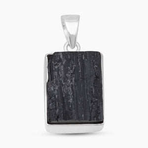 Raw Black Tourmaline Silver Pendants