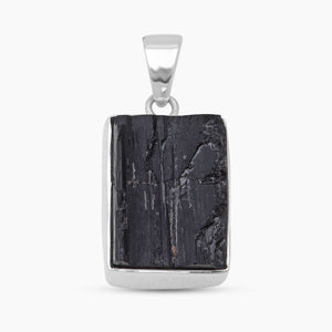 Raw Black Tourmaline Silver Pendants