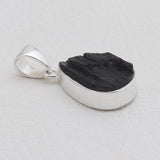 Raw Black Tourmaline Slice Silver Pendants