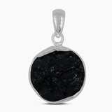 Raw Black Tourmaline Silver Pendants