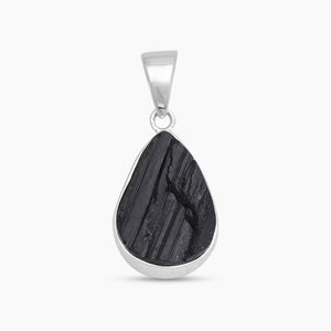 Raw Black Tourmaline Slice Silver Pendants
