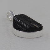 Raw Black Tourmaline Silver Pendants