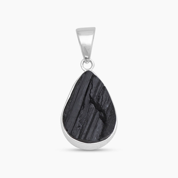 Raw Black Tourmaline Slice Silver Pendants