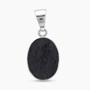 Raw Black Tourmaline Slice Silver Pendants