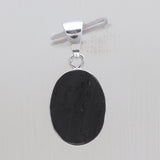 Raw Black Tourmaline Slice Silver Pendants