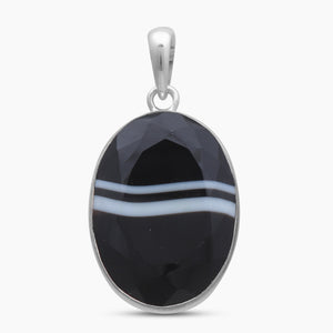 Black Banded Agate Silver Pendants
