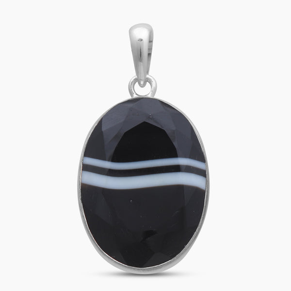 Black Banded Agate Silver Pendants