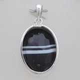 Black Banded Agate Silver Pendants
