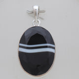 Black Banded Agate Silver Pendants
