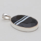 Black Banded Agate Silver Pendants