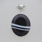 Black Banded Agate Silver Pendants