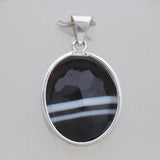 Black Banded Agate Silver Pendants