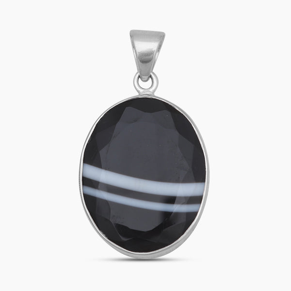 Black Banded Agate Silver Pendants