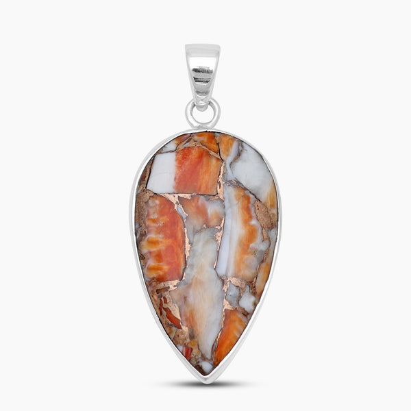 Orange Spiny Oyster Silver Pendants