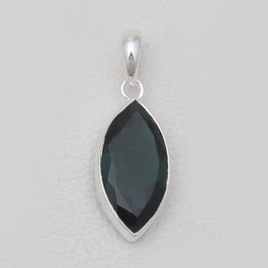 Marquise Cut Green Glass Silver Pendants