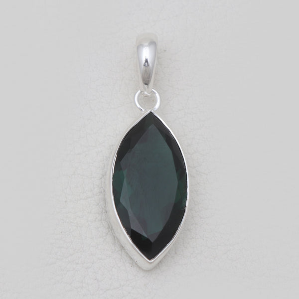 Marquise Cut Green Glass Silver Pendants