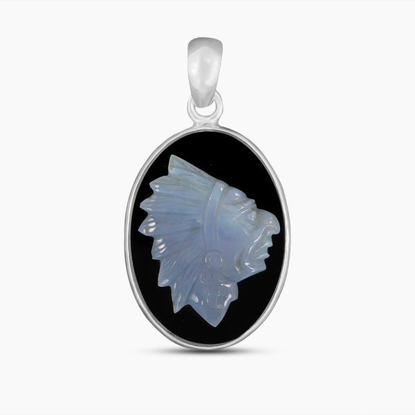 925 Silver Black Onyx Carving Pendants