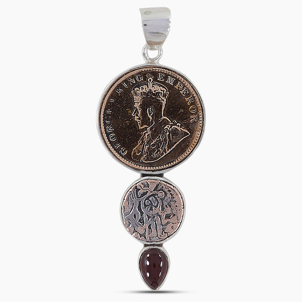 Old Coin & Garnet Silver Pendants