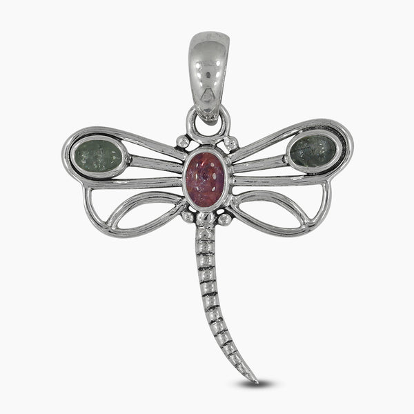 Tourmaline Dragonfly Silver Pendants