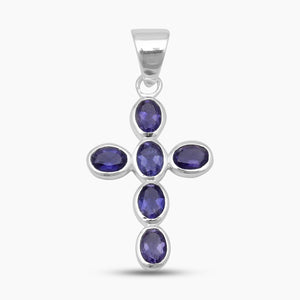 925 Sterling Silver Iolite Cross Pendants