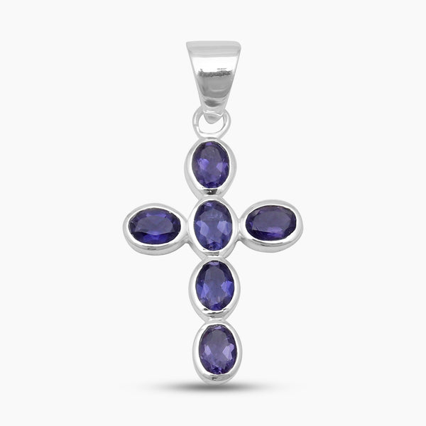 925 Sterling Silver Iolite Cross Pendants
