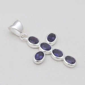 925 Sterling Silver Iolite Cross Pendants