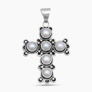 925 Sterling Silver Pearl Cross Pendants