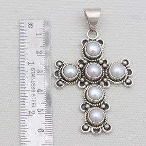 925 Sterling Silver Pearl Cross Pendants