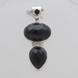 Checker Cut Black Onyx Silver Pendants