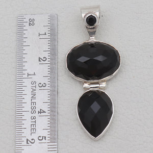 Checker Cut Black Onyx Silver Pendants