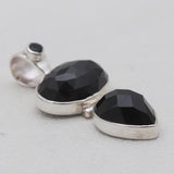 Checker Cut Black Onyx Silver Pendants