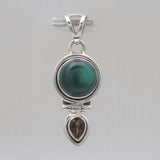 Malachite & Smoky Quartz Silver Pendants