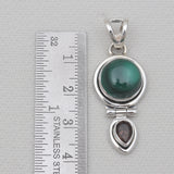 Malachite & Smoky Quartz Silver Pendants
