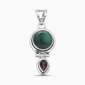 Malachite & Smoky Quartz Silver Pendants
