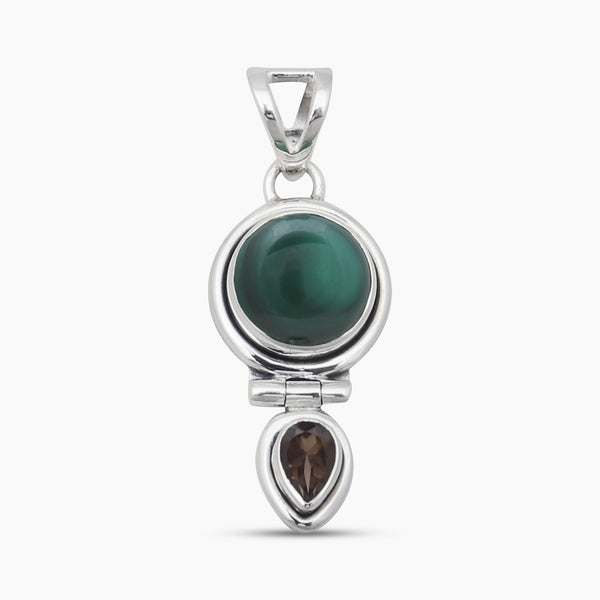 Malachite & Smoky Quartz Silver Pendants