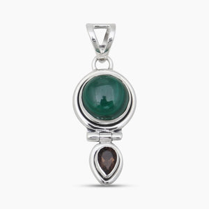 Malachite & Smoky Quartz Silver Pendants