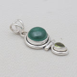 Malachite & Peridot Silver Drop Pendants