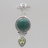 Malachite & Peridot Silver Drop Pendants