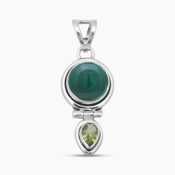Malachite & Peridot Silver Drop Pendants