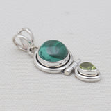 Malachite & Peridot Silver Drop Pendants