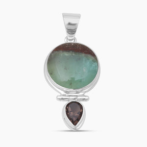 Chrysocolla & Smoky Quartz Silver Pendants