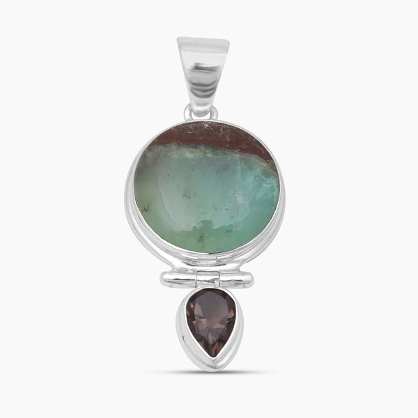 Chrysocolla & Smoky Quartz Silver Pendants