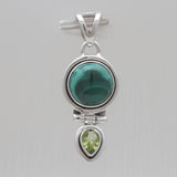 Malachite & Peridot Silver Drop Pendants