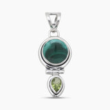 Malachite & Peridot Silver Drop Pendants