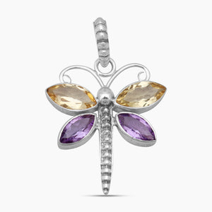 Amethyst & Citrine Dragonfly Silver Pendants