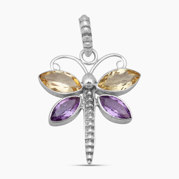 Amethyst & Citrine Dragonfly Silver Pendants